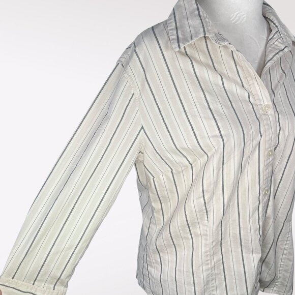 Vintage Dockers Button Up Shirt White Gray Striped 3/4 Sleeve Slim Fit XL - Picture 7 of 9